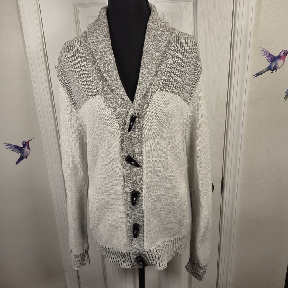 EXPRESS Grey Colorblock Toggle Button Cardigan - Oversized Boyfriend Fit Small